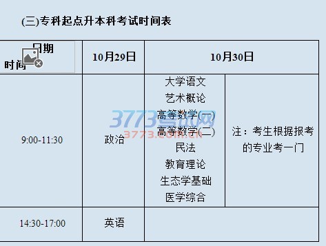 全国成人高校招生统一考试时间表