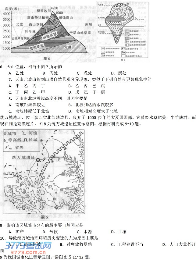 2014江苏南通市高三第一次调研测试地理试题及答案