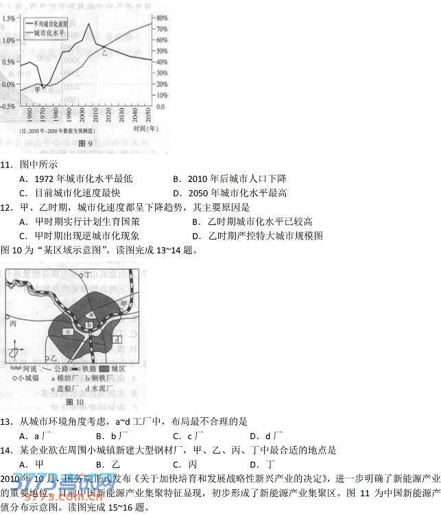 2014江苏南通市高三第一次调研测试地理试题及答案