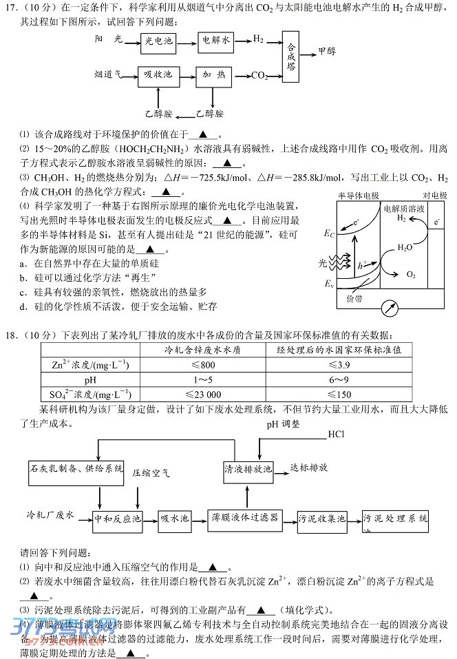 2014江苏南通市高三第一次调研测试化学试题及答案