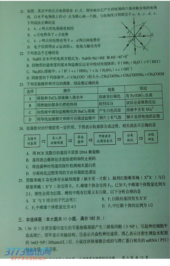 2014深圳一模理综试题及答案