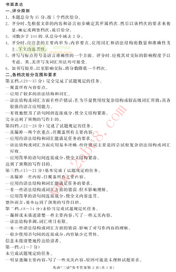 2015成都三诊英语答案2.png 2015成都三诊英语答案 成都市2015届高中毕业班第三次诊断性检测英语试题答案