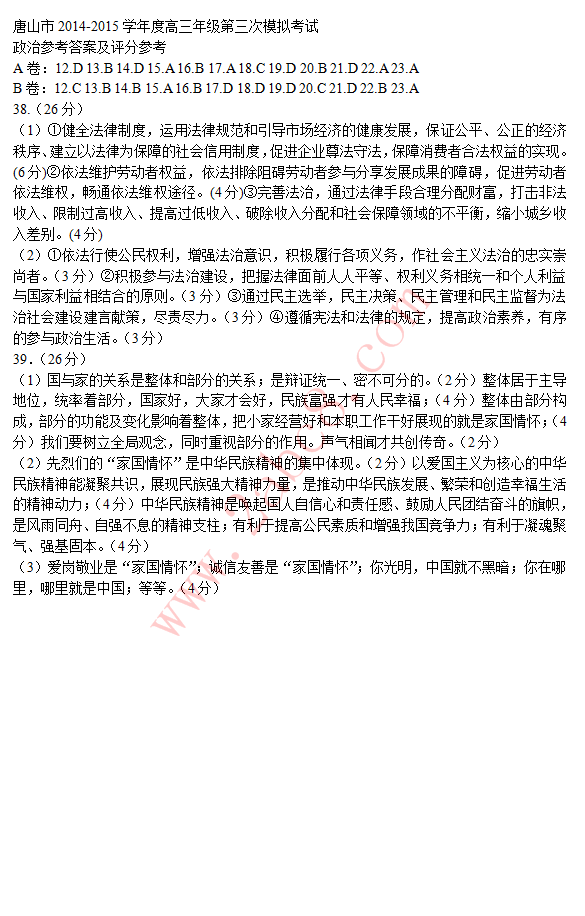2015唐山三模文综答案2.png 2015唐山三模文综答案 唐山市2014-2015学年度高三年级第三次模拟考试文科综合
