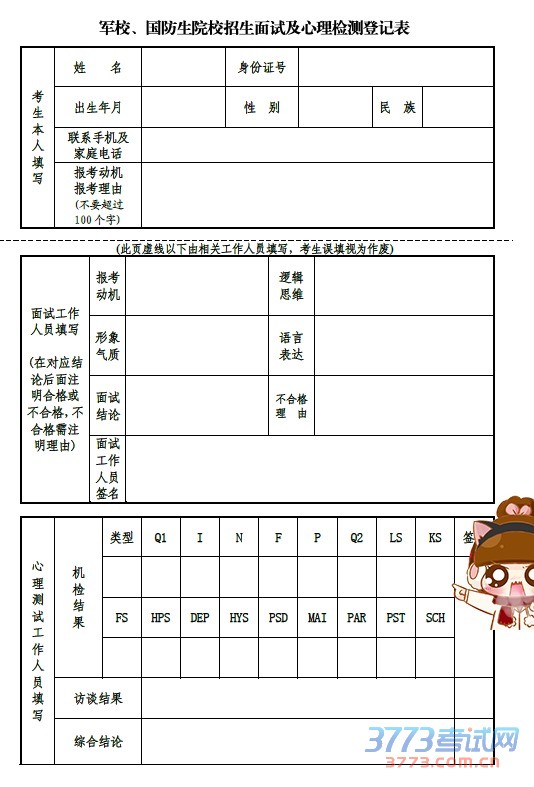 政治考核表(样张)