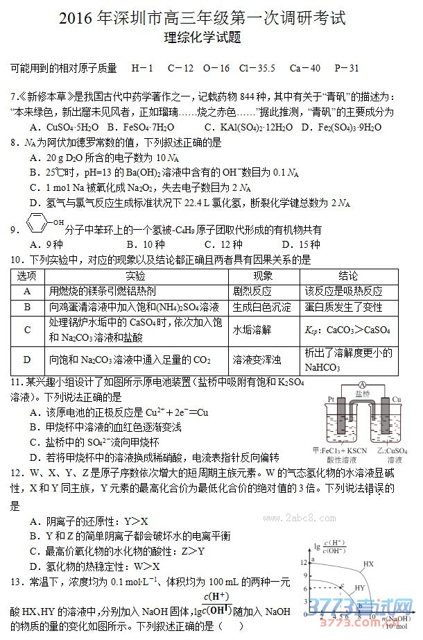 1456483508892789.jpg 2016深圳一模理综答案2016年深圳市高三年级第一次调研考试理综试题答案