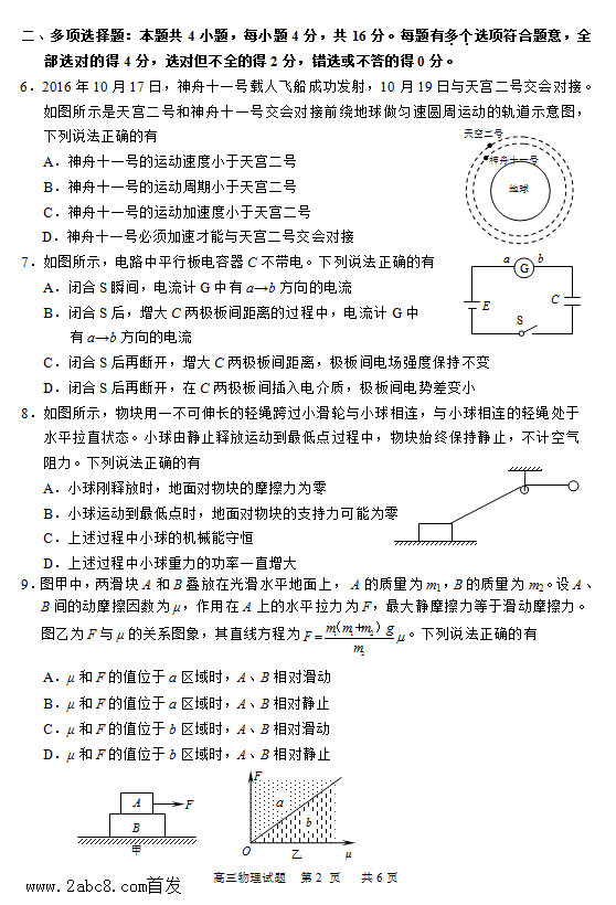 1478958280650375.png 2017苏北四市一模 苏北四市2017届高三第一次调研考试物理试题及答案