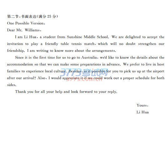 高三英语试题答案 第1页(共2页)