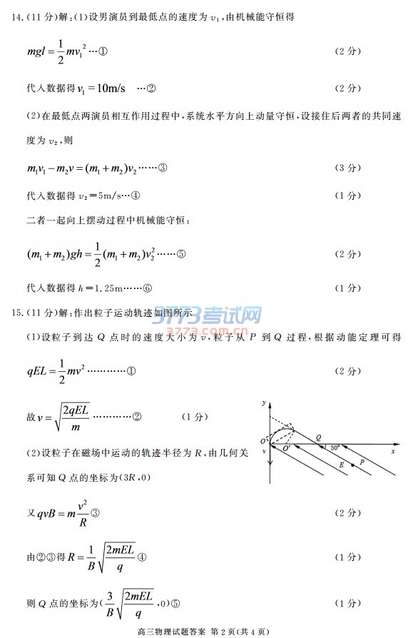高三物理试题答案 第1页(共4页)