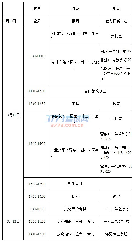 2017年单独招生考试期间安排