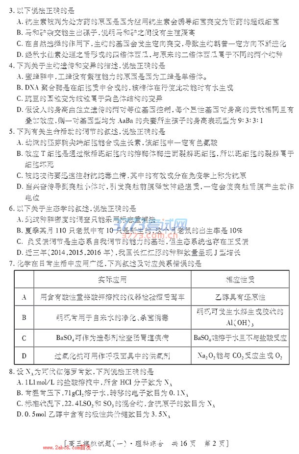 1488802940841410.jpg 2017西安一模理综答案西安市2017届高三年级模拟试题(一)理科综合