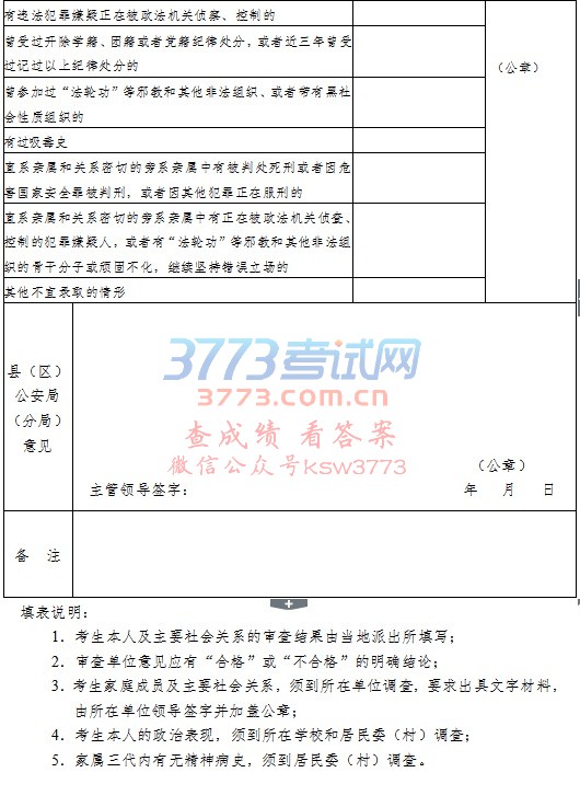 中央司法警官学院2017年招生政审表