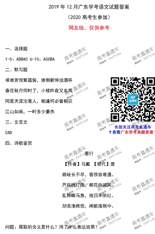 201912¹㶫ѧҵˮƽ⼰ο