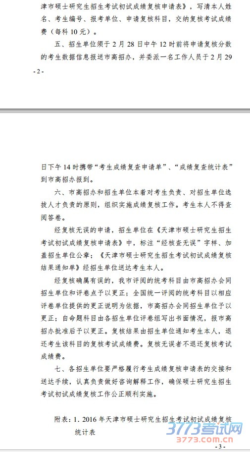 市高招办关于做好2016年天津市硕士研究生招生考试初试成绩复核工作的通知