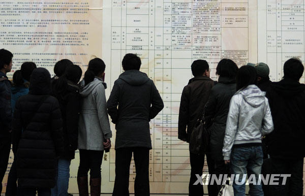 2月3日,在济南艺术类考试报名现场,考生及家长查看报名信息。