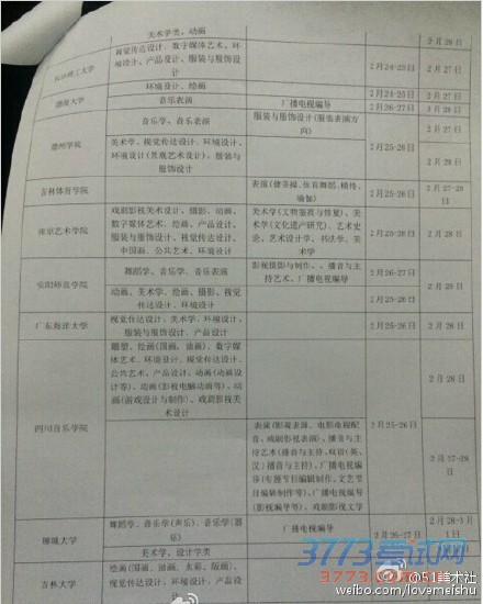 2015年在河北省艺术类校考报名考试时间表