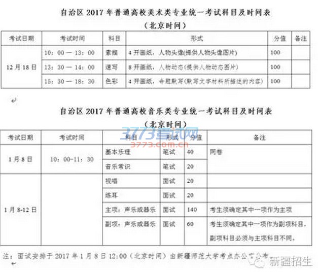 新疆公布2017年美术类、音乐类专业统考时间