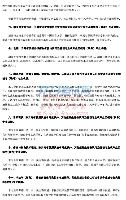 云南师范大学2018 年艺术类招生专业简介