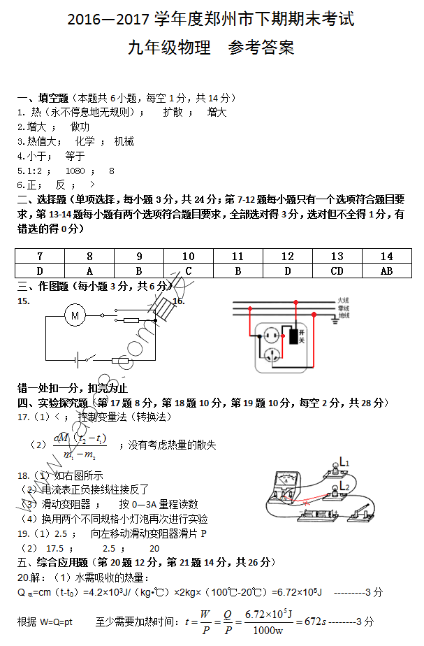 1484046388537677.png 2017郑州九年级一模物理答案2016—2017学年度郑州市下期期末考试九年级物理试题答案