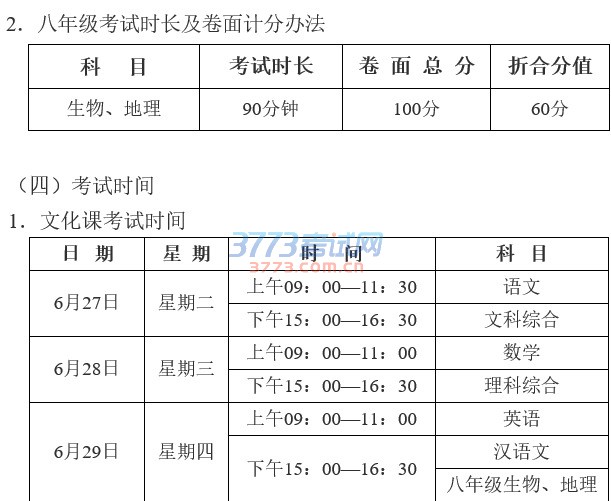 各类考试时长及卷面计分办法