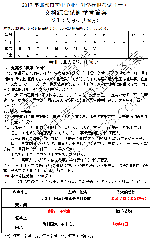 1491738555258169.png 2017邯郸初三一模文综答案2017年邯郸市初中毕业生升学模拟考试一文综试题答案