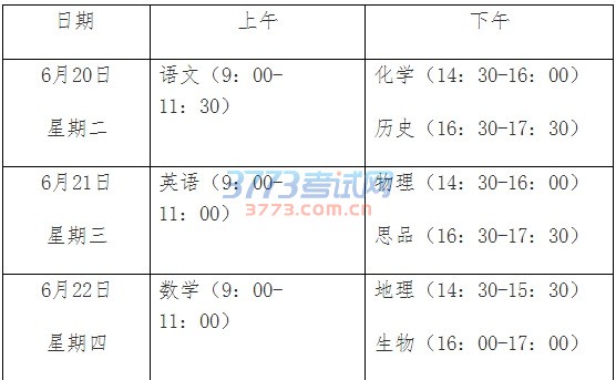 考试时间及考点设置