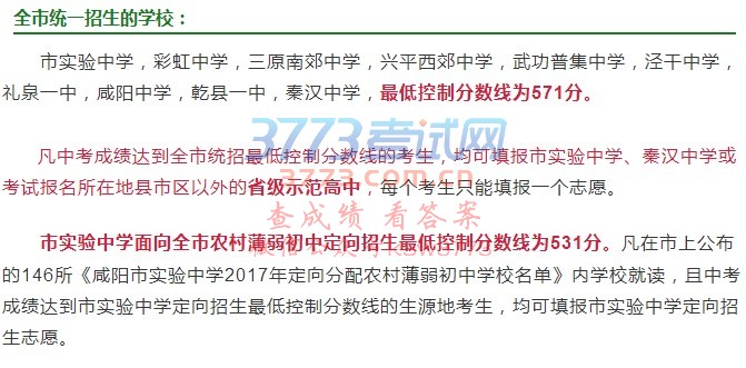 全市统一招生的学校: