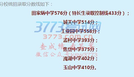 2017蓝田城关中学录取分数线公布